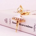 Golden ballet girl keychain with white enamel and purple rhinestones for handbags - White Enamel + White Rhinestone