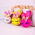 Cute rhinestone cartoon rabbit keychain set in white, yellow, and rose red metal finish - Single OPP Bag / Random Color