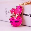 Cute cartoon rabbit keychain with pink crystals and gold bow for women bags - Single OPP Bag / Rose Red