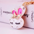 Cute bunny head keychain with sparkling rhinestones and white enamel finish for girls - Single OPP Bag / White