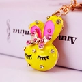 Cute yellow cartoon rabbit keychain with pink rhinestones and golden lobster clasp for bags - Single OPP Bag / Yellow