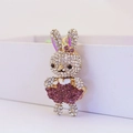 Portachiavi a coniglio con strass bianchi e viola su cornice in metallo dorato - 11.9x3.1cm / Viola