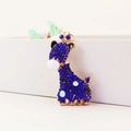 Porte-clés girafe en strass bleu foncé avec pois blancs et finition métallique dorée - Emballage Individuel / Bleu foncé