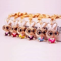 Cute rhinestone bunny keychains with glasses in various colors and gold plating - Individual Packaging / Random Color