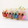 Cartoon owl keychains with colorful rhinestones and enamel finish in four colors - Multicolor Random