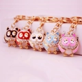 Cute creative owl keychains with rhinestones and cat eye stones in five bright colors - Random Color