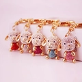 Porte-clés chien en strass colorés avec base dorée et fermoir mousqueton en métal - Emballage Individuel / Couleur Aléatoire
