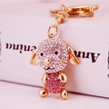 Portachiavi a cane con strass scintillanti, orecchie lunghe e anello in metallo dorato - Imballaggio Individuale / Rosa