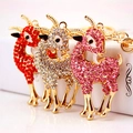 Porte-clés chèvre créatifs en rouge, argent et rose avec cristaux de strass brillants - Couleur Aléatoire