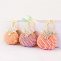 Sparkling crystal pearl handbag car keychain pendants set in pink and gold metal finish - Random Color Style (Color Random)