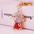 Porte-clés chiot mignon orné de strass rouges et fermoir mousqueton en métal doré - Emballage Individuel / Rouge