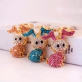 Cute long-eared rabbit keychain with colorful rhinestones in blue, pink, and champagne gold - Multicolor Style (Random Color)
