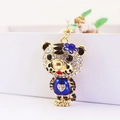 Funkelnder Kristall Tiger Schlüsselanhänger mit blauem Emaille und Gold-Finish - Blau
