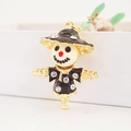 Cute black enamel scarecrow keychain with sparkling rhinestones on golden metal base - Black