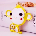 Cute cartoon monkey keychain with crown and sparkling rhinestones for car keys - Yellow