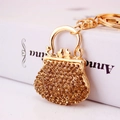 Golden handbag keychain for women with champagne rhinestones and lobster clasp - Light Coffee