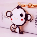 Creative cute cartoon monkey keychain with sparkling rhinestones for women handbag accessories - Black