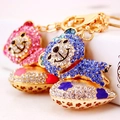 Sparkling crystal bear keychains in pink and blue with gold alloy and lobster clasp - 11.9x4.6cm / Random Color