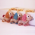 Tre portachiavi a forma di cucciolo con strass colorati in arancione, blu e rosa in metallo - Colore Casuale