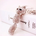 Sparkling fox animal keychain pendant with white rhinestones and silver metal ring - Weight 57g Total Length 14.6*3.5CM / White