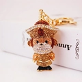 Portachiavi con scimmia carina placcato in oro con strass e cristalli brillanti - Oro