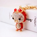 Sparkling crystal owl keychain with gold plating and vibrant red rhinestone accents - Individual Packaging / Red