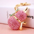 Llavero de calabaza dorada con diamantes de imitación rosas para bolsos de mujer - Rosa