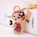 Cute golden crystal mouse keychain featuring sparkling purple and white rhinestones - 11.6x4cm / Purple