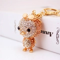 Sparkling rhinestone duck keychain with glasses in gold-plated metal for car key decoration - Individual Packaging / Peach