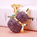 Llavero creativo con forma de calabaza y diamantes de imitación púrpuras dorados - Morado