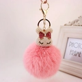 Mignon porte-clés lapin en peluche rose avec perles, nœud rouge et fermoir doré - Rose