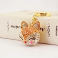 Sparkling fox head keychain with rhinestones in orange and pink on a gold chain - Individual OPP Bag Packaging / Peach