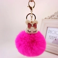 Porte-clés lapin en fausse fourrure rose rouge avec tête en perles et fermoir doré - Rouge Rose