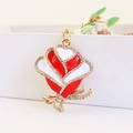 Sparkling rhinestone rose flower keychain pendant in red and white enamel finish - Individual Packaging / Red