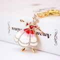 Portachiavi ballerina con smalto rosa e rosso e strass luccicanti in metallo dorato - Rosso