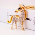Squisito portachiavi a cavallo dorato con strass scintillanti e dettaglio sella crema - Imballaggio Individuale (Borsa Singola) / Oro