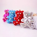 Sparkling rhinestone bear keychains with satin bows in vibrant multiple colors - Random Color