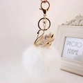 Elegant white faux fur swan keychain with rhinestone crystals and golden metal clasp - Individual Packaging / White with White Fur Ball