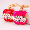 Porte-clés pomme en cristal étincelant avec strass en rouge et rose pour cadeau de Noël - Couleur Aléatoire