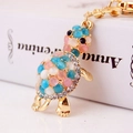Cute tortoise keychain with colorful cat eye stones and sparkling crystals on golden alloy - 1 Piece / Gold with Multicolor
