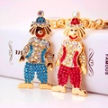 Set di portachiavi a forma di clown con strass colorati e chiusura dorata per borsa - Confezione singola in busta OPP / Colore Casuale