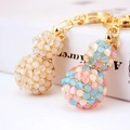Gourd-shaped rhinestone keychain with cat eye stones and gold chain accessory - Individual OPP Bag Packaging / Random Color