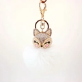 Sparkling fox head keychain with white faux fur pompom and elegant gold hardware decoration - White Rabbit Head + White Pom Pom