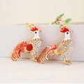 Golden rooster keychain with white rhinestones and colorful enamel detailing - Random Color