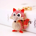 Llavero de zorro de cristal rosa brillante con herrajes dorados para bolsos de mujer - Rojo