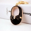 Creative black enamel ballet shoe keychain with sparkling rhinestones and gold plating - Black
