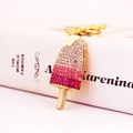 Süßer goldener Eis-am-Stiel-Schlüsselanhänger mit rosa Strasssteinen und Karabinerhaken - Rosa