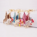 Colorful crystal rooster keychains set in blue, pink and gold with sparkling rhinestone finish - Mixed Colors