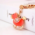 Cute coral orange chick keychain with sparkling crystals and golden metal ring - Pink