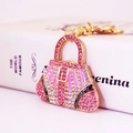 Squisito portachiavi a borsa con cristalli rosa e lega placcata oro per ciondoli borsa - Rosa